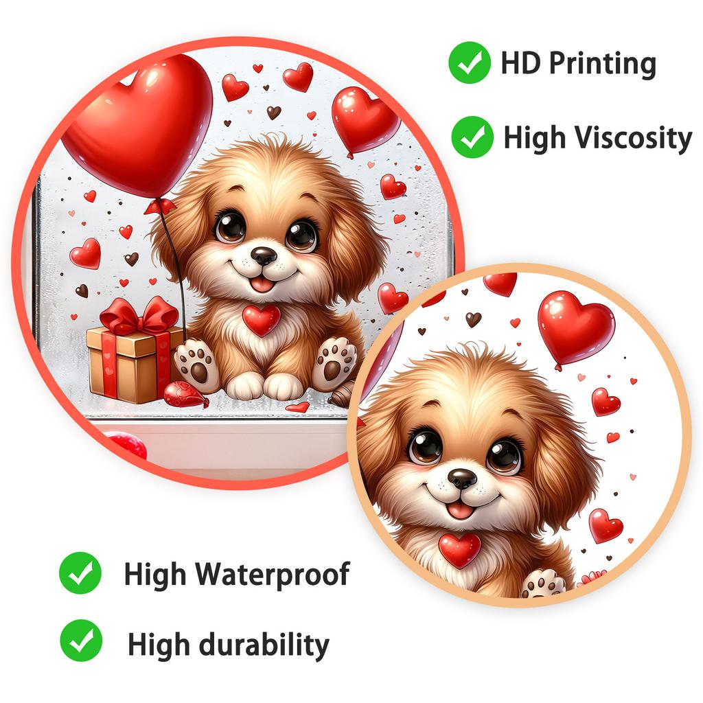 Dog Holding Flowers and Hearts Static Cling Window Stickers No Glue Needed for Bedroom Living Room Balcony Removable Reusable