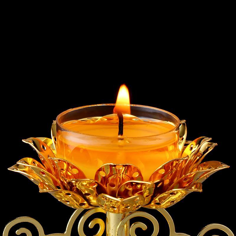 2Pcs Golden Silk Hollow Lotus Candle Holder Ghee Lamp Butter Lamp Holder Candlestick for Buddha Buddhist Temple Home Decor