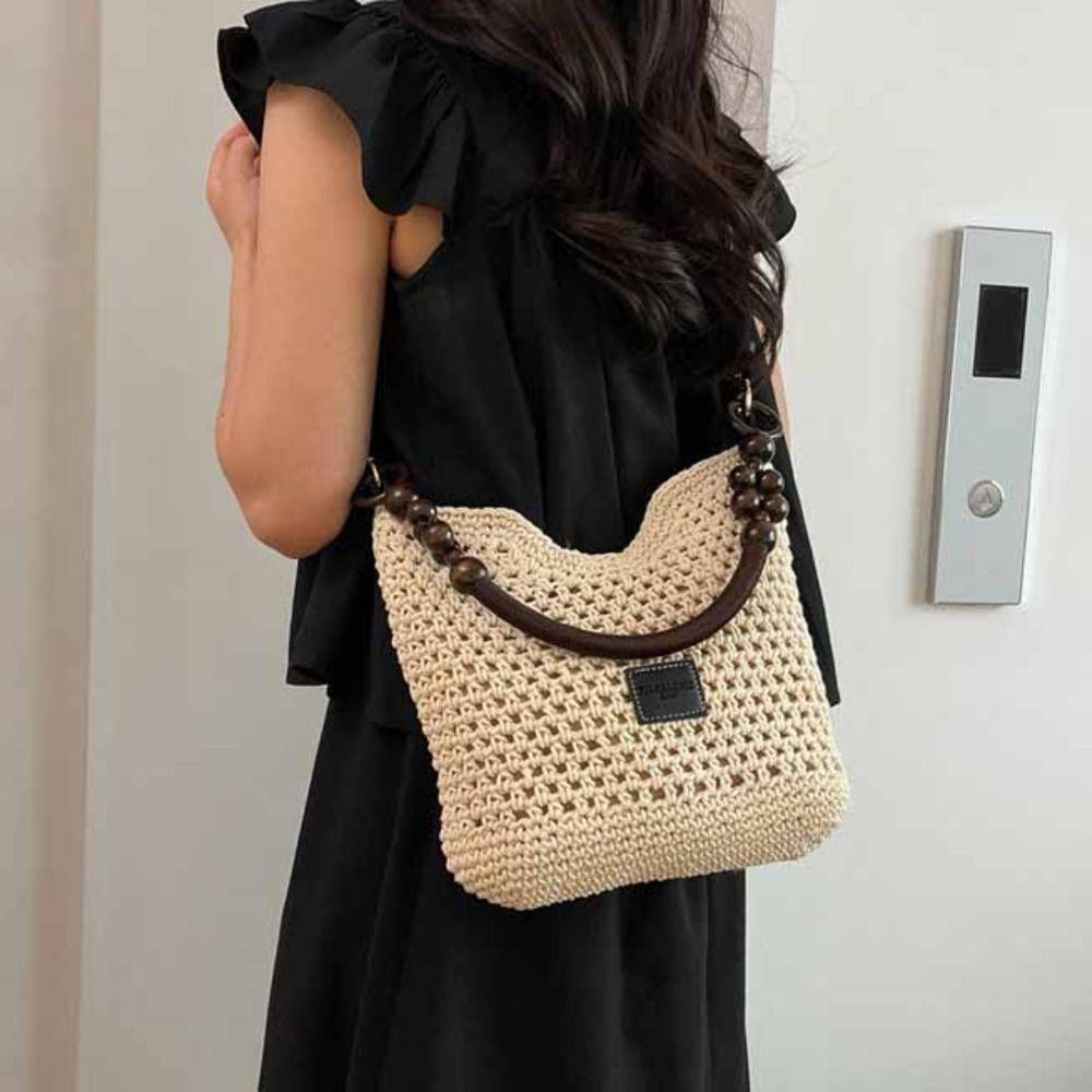 

Beach Handbag Bohemian Beach Bag Tote Bag Hollow Shoulder Bag Cute Beach Woven Bag Travel Brown(S)