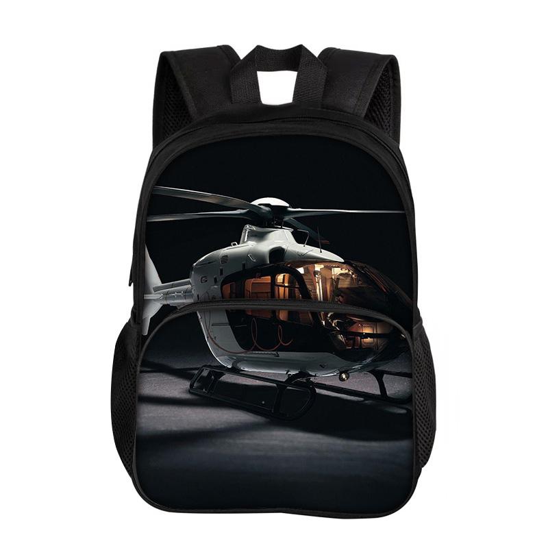 Helicopter Large Capacity Lightweight Round Front Bag Backpack New Mechanical Print Best Gift for Boys and Girls In School