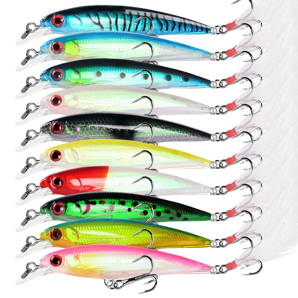 Newbility Bass & Marlin Minnow Lure Kit 9cm/8g ABS Plastic Bottom Baits with Hooks 10 Colors River/Stream Fishing for Carp Trout