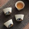 Mountains and Rivers, Grass and Wood Ash Teacup Ceramic Single Cup Set, Tea Cup with Gifts, Gift Box, Single Cup Ground Round Cup