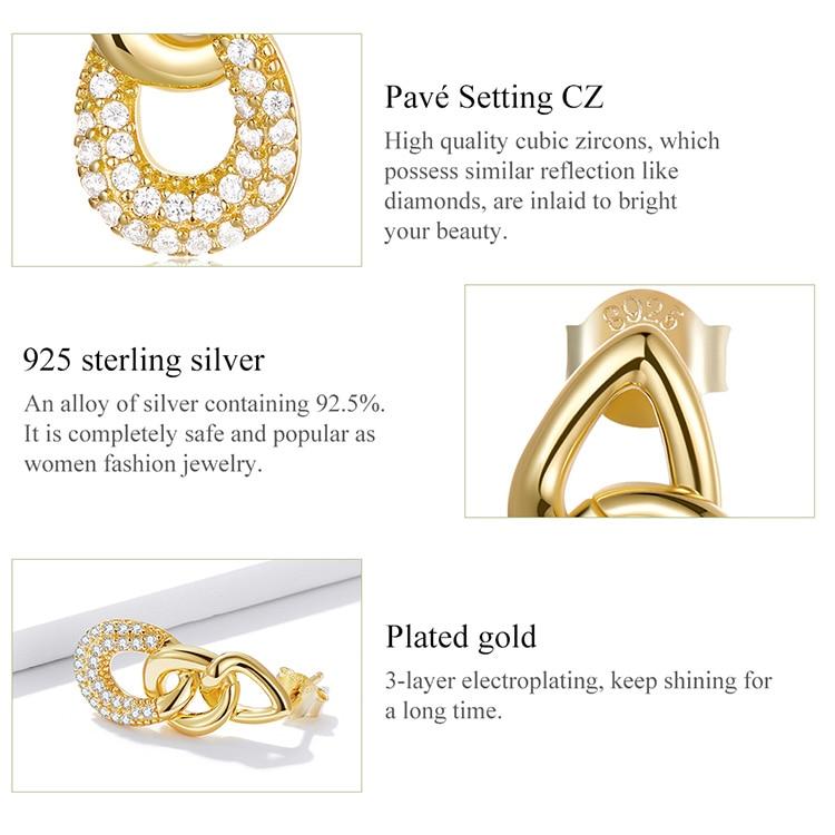 BAMOER 925 Sterling Silver New Trendy Earrings Plated Gold Personality Chain-Shaped Drop Earrings Women Statement Jewelry Gift