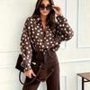 Camicia da Donna a Maniche Lunghe con Bottoni e Stampa Pois Colore Caffè Vestibilità Larga Casual da Ufficio 2026