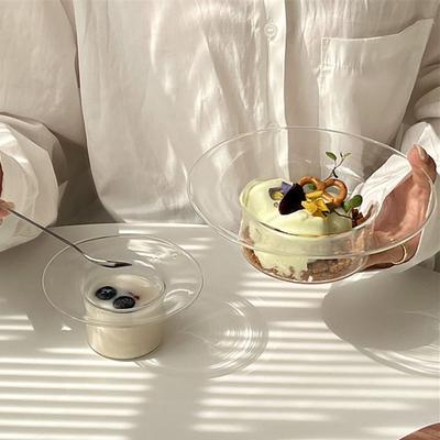 Dessertwerkzeug Transparente Glasschale Strohhutförmige Haushalts-Joghurt-Schale Dekorative Obstsalatschale Milchwasser