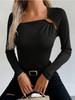 Spring Elegant Women's Solid Color Casual Square Neck Fashion Slim Long Sleeve T-Shirt Top Women Versatile Closet Essential Fashion Items Shirt