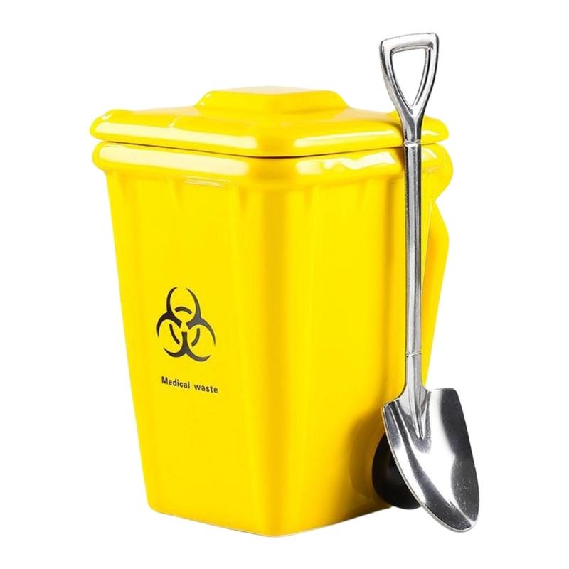 

Practical Ceramic Mugs In Trash Can Theme Feature Included Spoon For Beverage Mixing Durable And Easy To Cleaning жёлтый