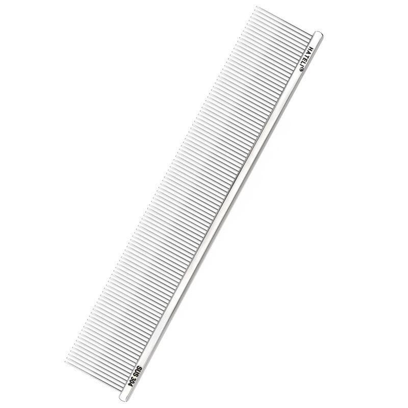 Stainless Steel Dog Grooming Comb Shedding Hair Removal 19cm Straight Row With Curved Tips Pet Brush Long Short