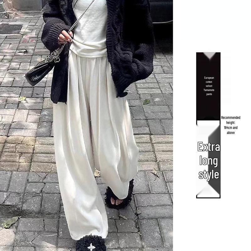 Maillard Women's Wide-Leg Corduroy Pants - Brown, Velvet-Lined, Loose Fit for Autumn/Winter 2024