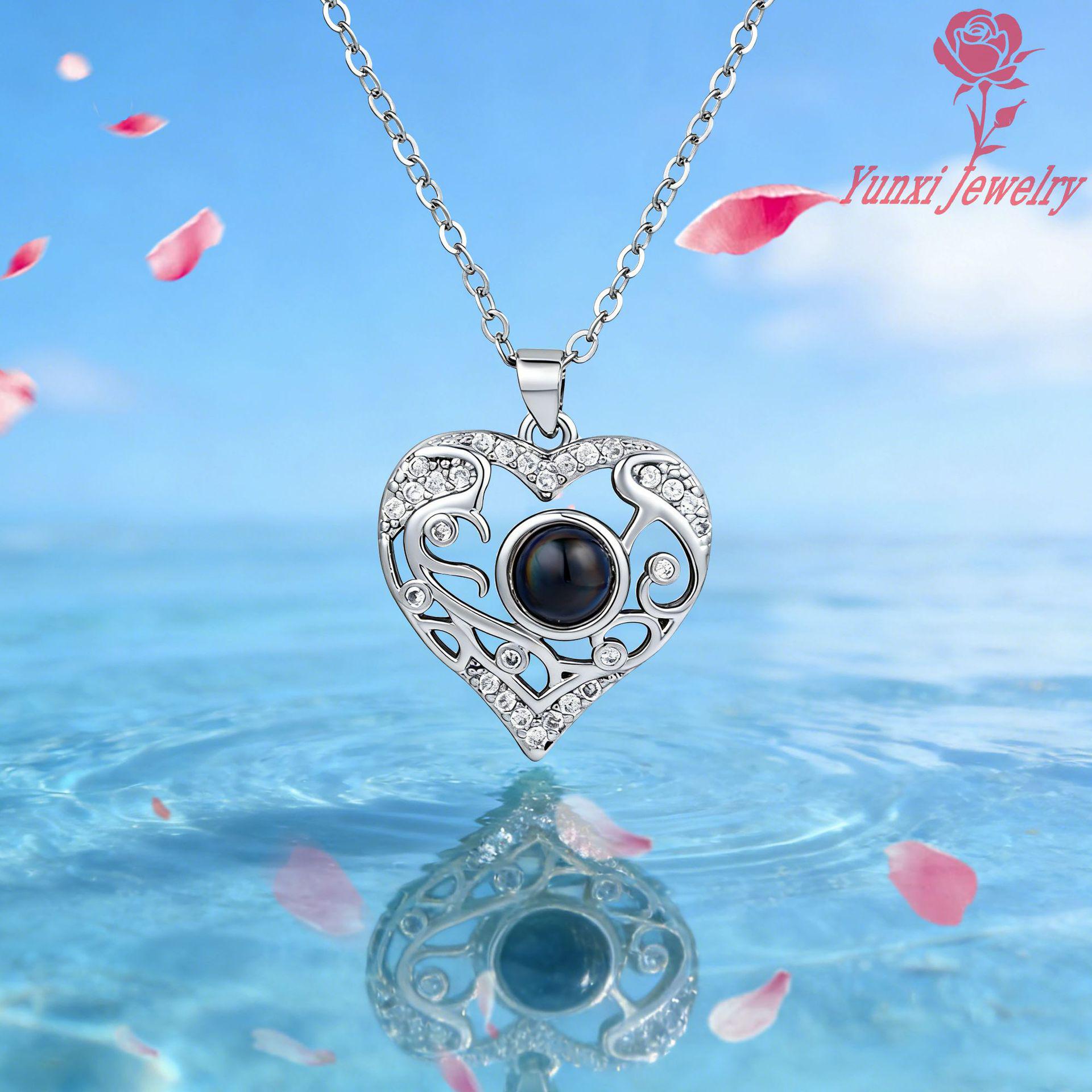 Ожерелье-проектор 100 языков, кулон-сердце со стразами в европейском и американском стиле, подарок