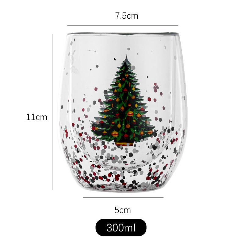 1PCS Double-Wall Christmas-Themed Heat-Resistant Glass Mug Beautiful Cup for Coffee Water Ideal Bar Drinkware Christmas Gift