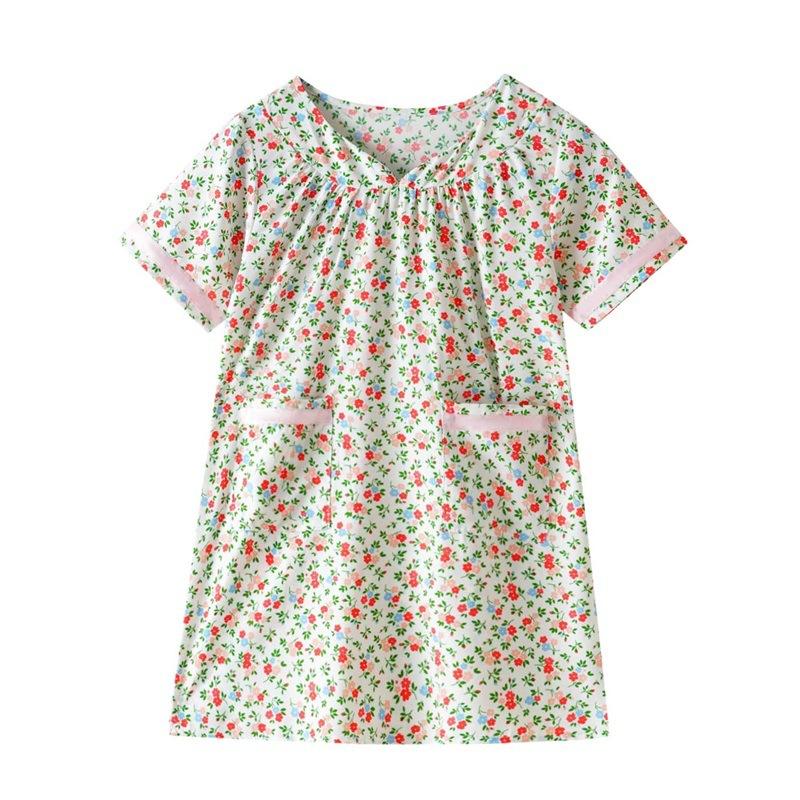 Girls Summer Floral Short Sleeve Dress Middle Big Kids Printed Casual Dress 150cm