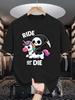 Unisex Crew Neck Tee Cute Reaper Unicorn Ride Or Die Text Print Soft Cotton Loose Short Sleeve Summer Casual Male Streetwear Tops