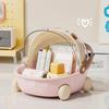 Storage Box Cartoon Trolley Shape Display Case with Handle And Rotating Dust-Proof Cover Organizer for Dolls Jewelry Stationery