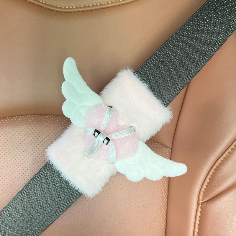 1Pc Cartoon Safety Belt Shoulder Cover Plush Fixed Doll Sweet Cute Auto Interior Styling Soft Small Accessory Fashion Car Decor