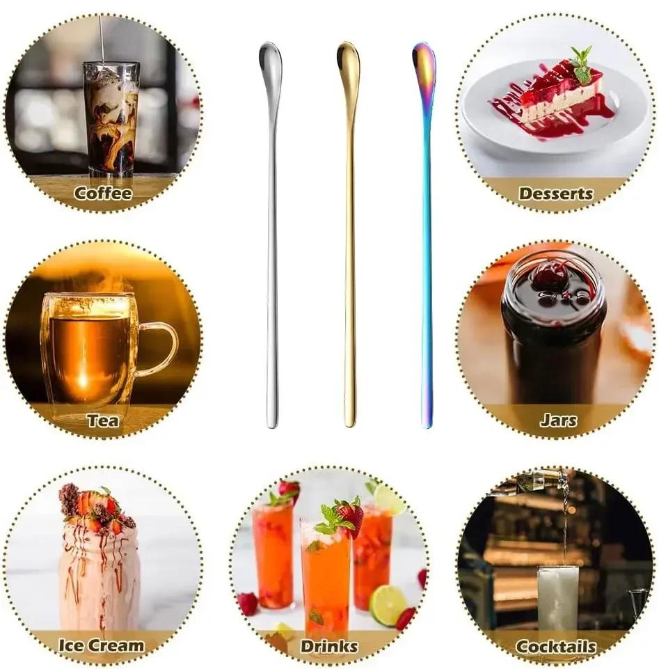 Stainless Steel Long Handle Coffee Stirring Spoon with Waterdrop Shape Ideal for Honey and Cocktail Mixing Bar Tool