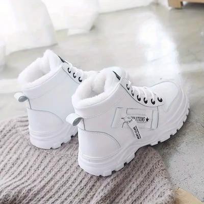 2024 Zapatos de algodón con forro polar para mujer, estilo coreano, cálidos, de caña alta, calzado de invierno que combina con todo para estudiantes