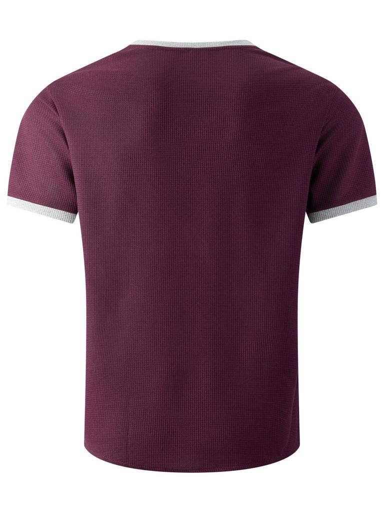 Mens Waffle Solid Color V Neck Short Sleeve Loose Casual T Shirt Mens Tops