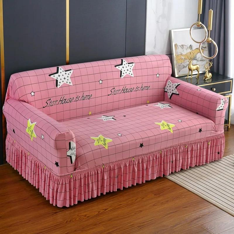 High Elastic Sofa Slipcover with Skirt Stretch Easy Fitted Armchair Sofa Covers 1/2/3/4-Seater Couch Slipcovers for Living Room