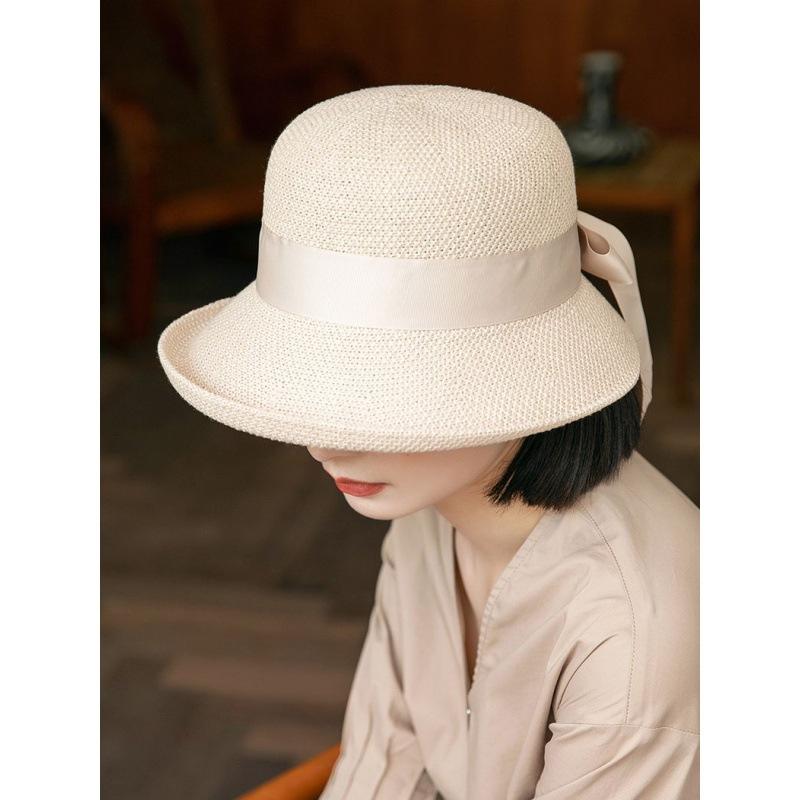 Curled sun hat women's sun protection hat summer travel face cover sun hat versatile new knitted bucket hat