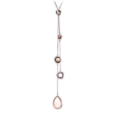 [R0817] - Silver Necklace 'Meghan' Pink Purple Gray Silver (rhodium-plated) - 66 Cm - 10x0. 9cm