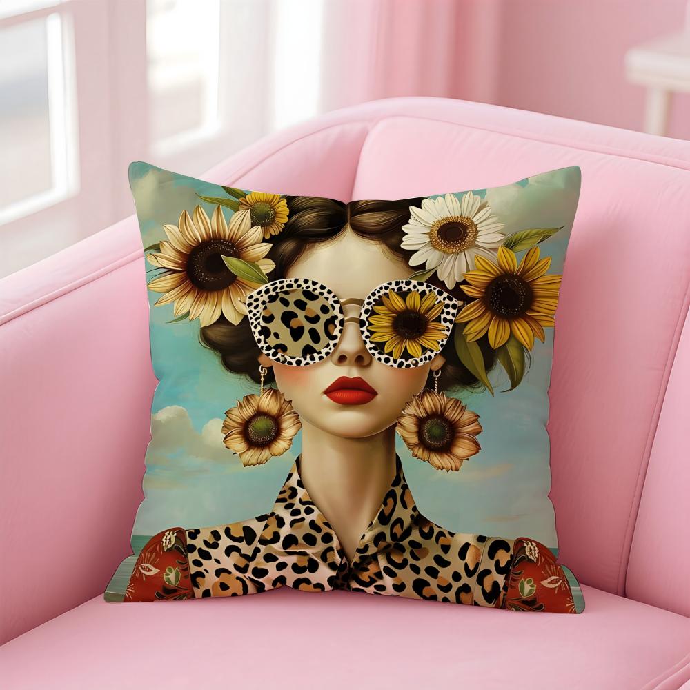Fashionable Casual Eyeglasses Girl Woman Cushion Cover Pillowcase Short Plush Invisible Zipper Room Sofa Cushion Cover