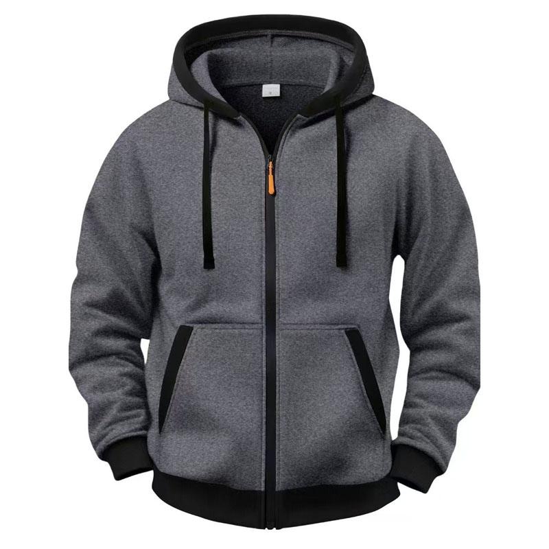 Men Zip Up Hoodie Fleece Lined Hooded Sweatshirt Casual Long Sleeve Full Zipper Hoodies Solid Color Loose Fit Outerwear Streetwear Hooded Jacket