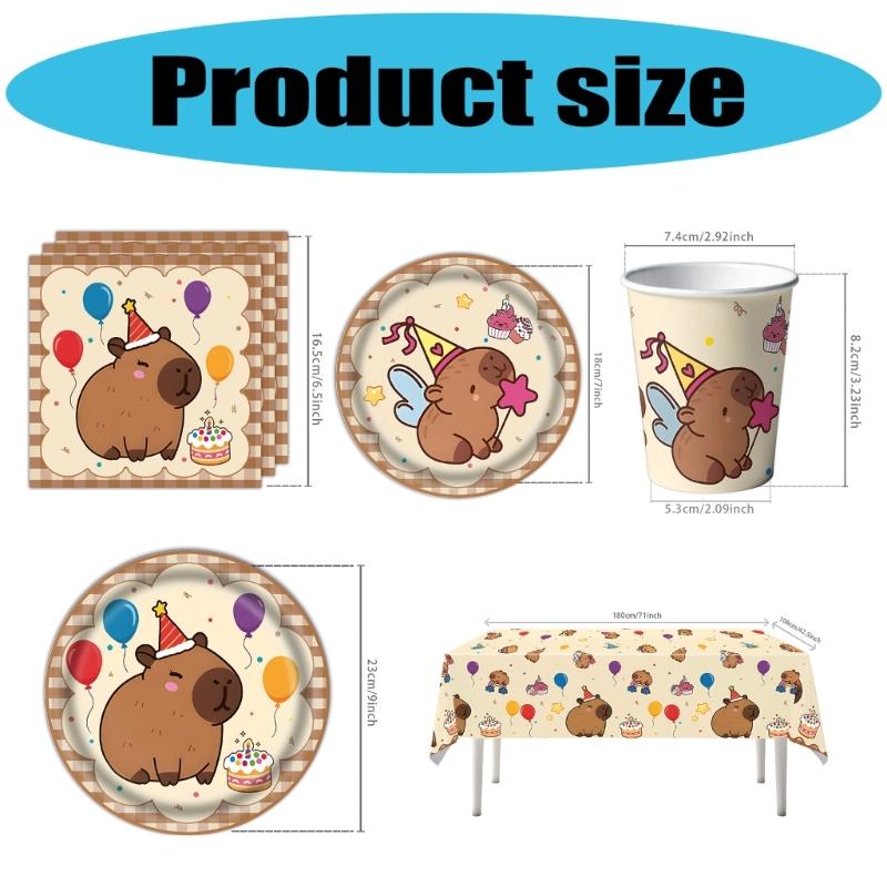 Cartoon Capybara Design Party Cups Flags Tablecloth Dishes Easy Install Accessories For Themed Parties Event
