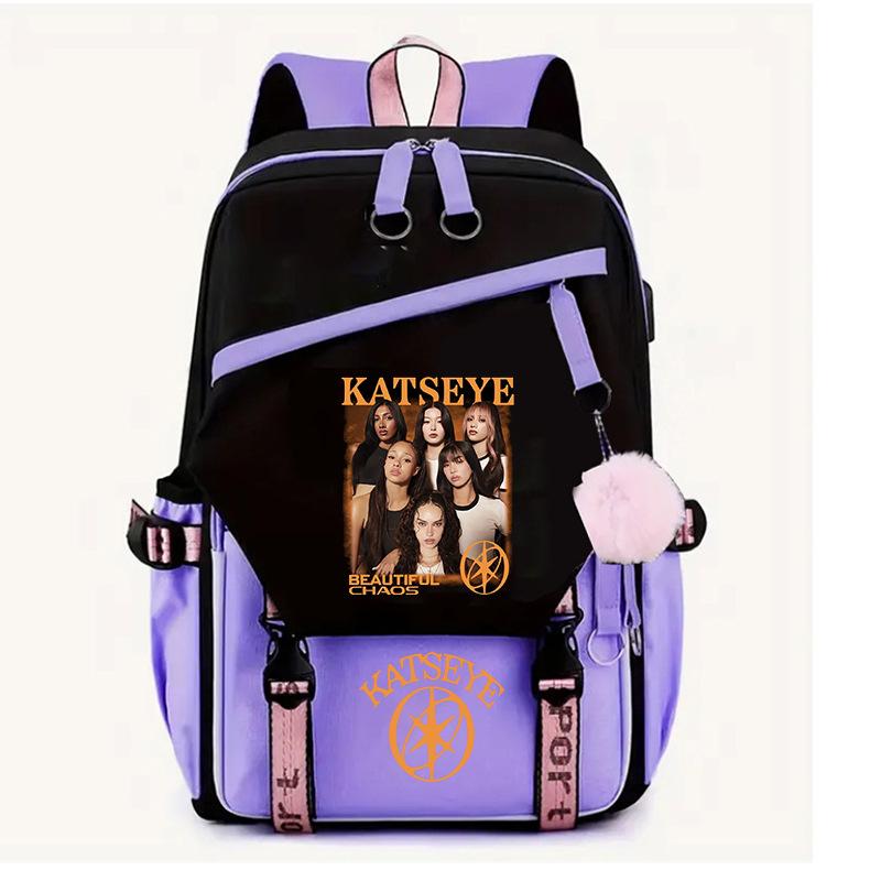 Katseye K-Pop Girl Group Print Backpack Color Block Large Capacity School Bag 60627
