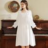 White Retro Princess Style Long-Sleeve Nightgown - Sweet, Loose, and Lightweight for Spring and Autumn