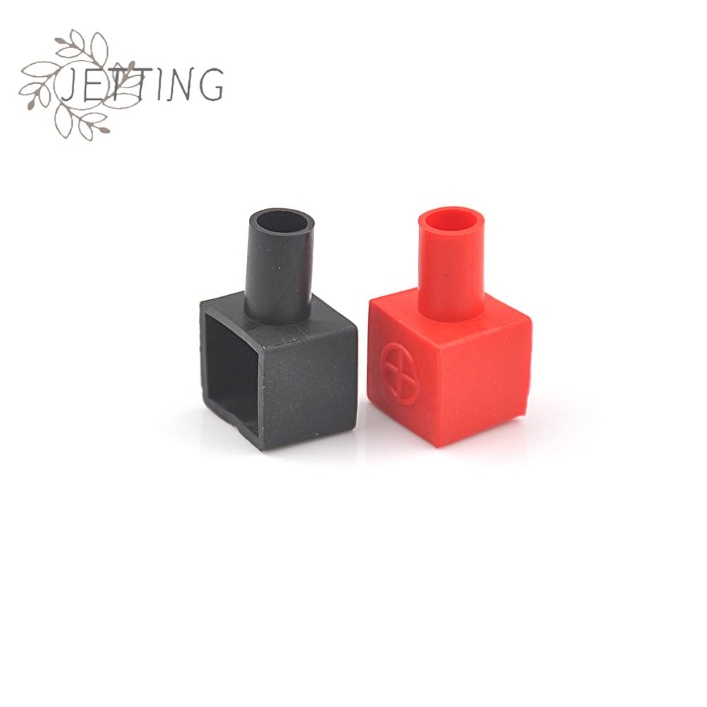 2PCS Universal Red And Black Square Motorcycle Battery Terminals Rubber Covers 13x 4mm