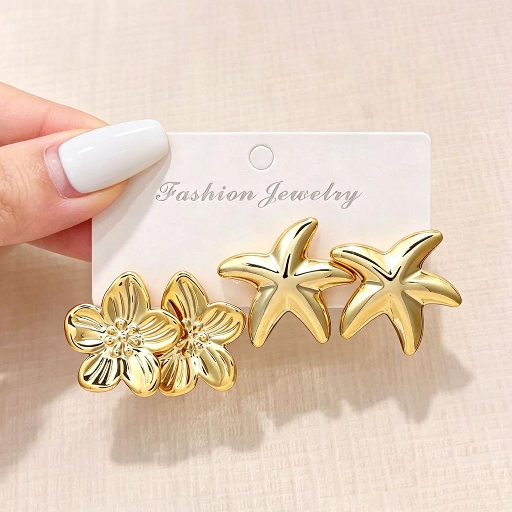 European and American Original New Gold Pair Earrings Combination Versatile CCB Geometric Cold Wind Earrings