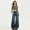 Autumn new elastic high-waisted double-buckle wide-leg floor-mopping pants loose meat-covering pendant jeans women