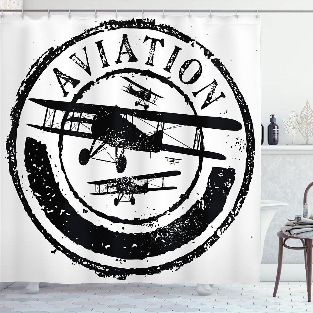 Flugzeug Duschvorhang Flughafen Flugzeug Fliegend Luftwaffe Landebahn Modernes Militär Thema Badezimmer Dekor Polyester Vorhang Mit Haken