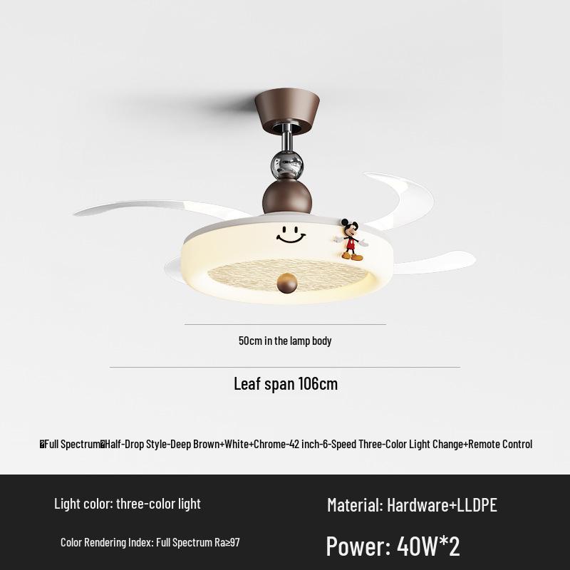 Cream Style Silent Ceiling Fan Light with Eye-Protecting Retro Design for Bedrooms and Children's Rooms