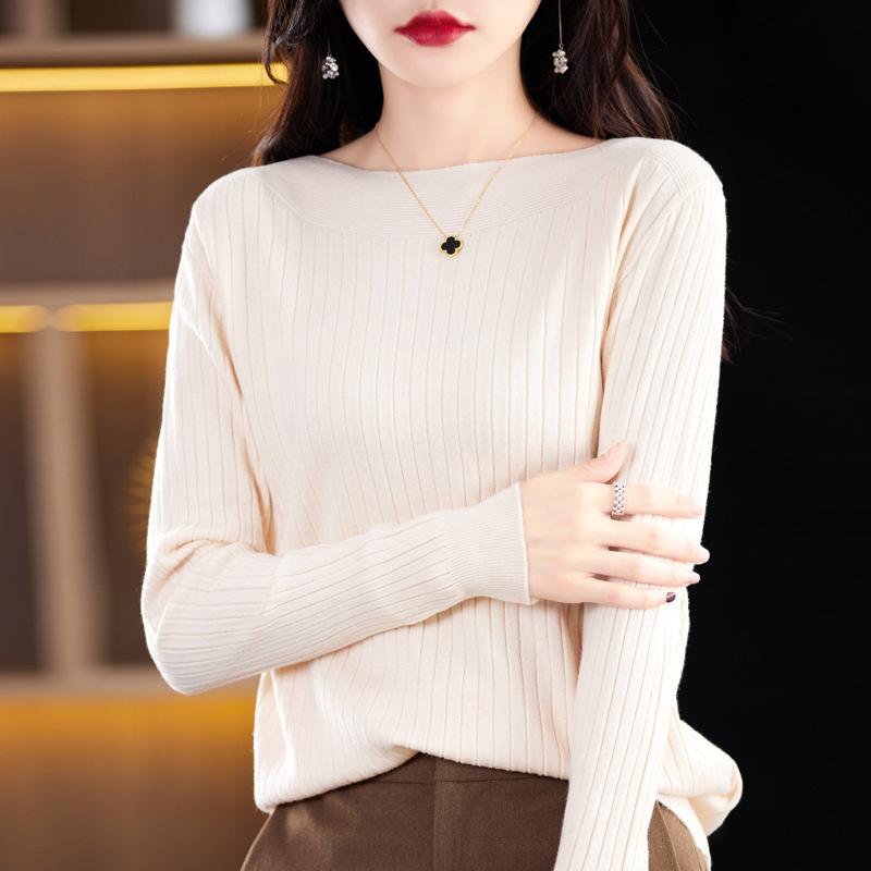 New Spring and Autumn Knitted Sweaters, One-neck Base Knitted Woolen Sweaters, Long-sleeved Women