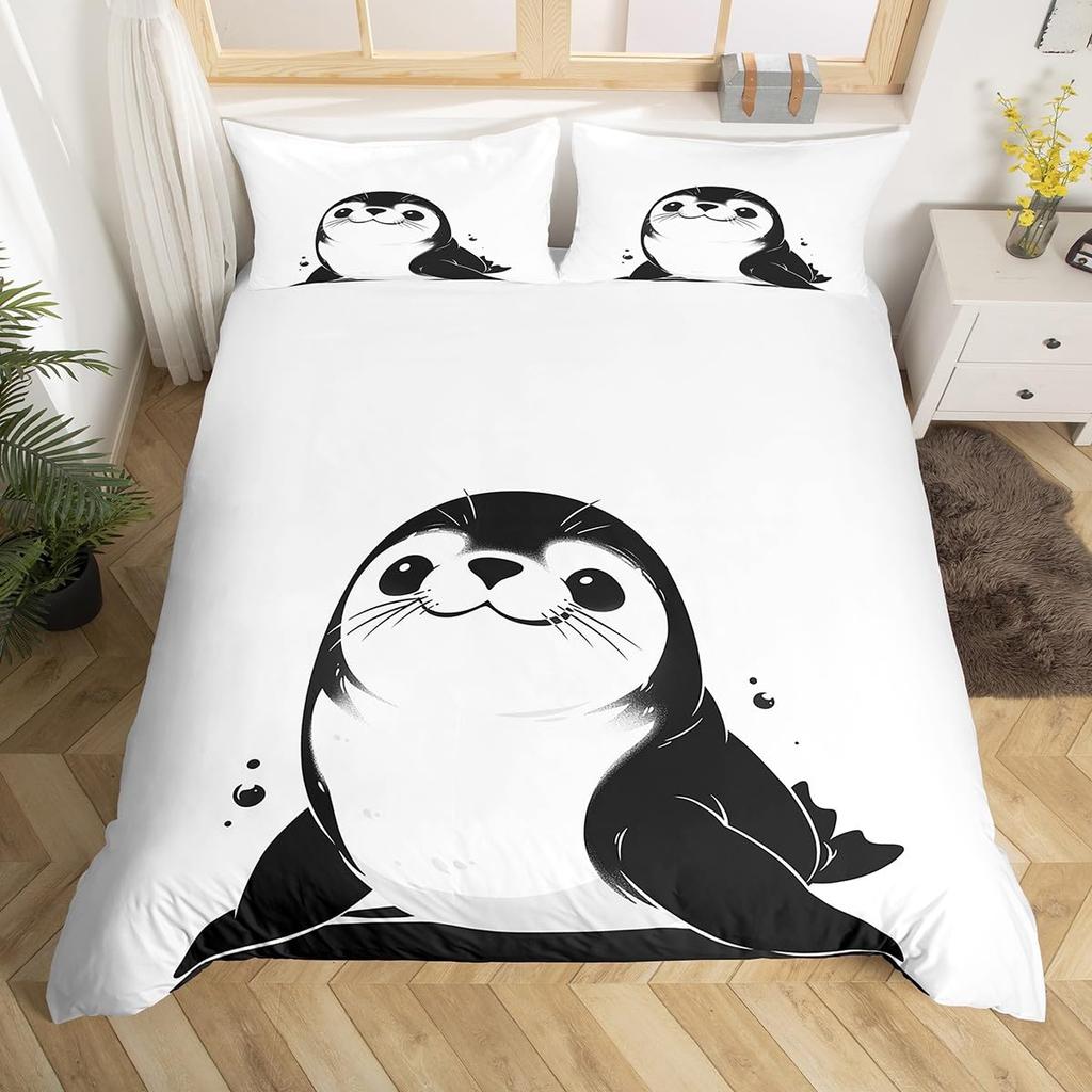 Seal Duvet Cover Set For Kids Boys Girls Queen Quilt Covers Lightweight Down Room Decor 2 Pillowcases 1 Duvet Cover No Comforter