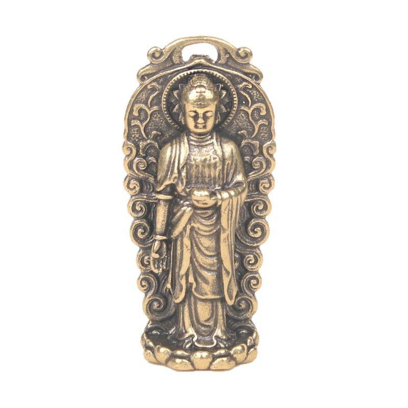 Vintage Brass Amitabha Buddha Xiangyun Western Trinity Ornaments Crafts Hand Pieces Pendant Old Bronze Wholesale