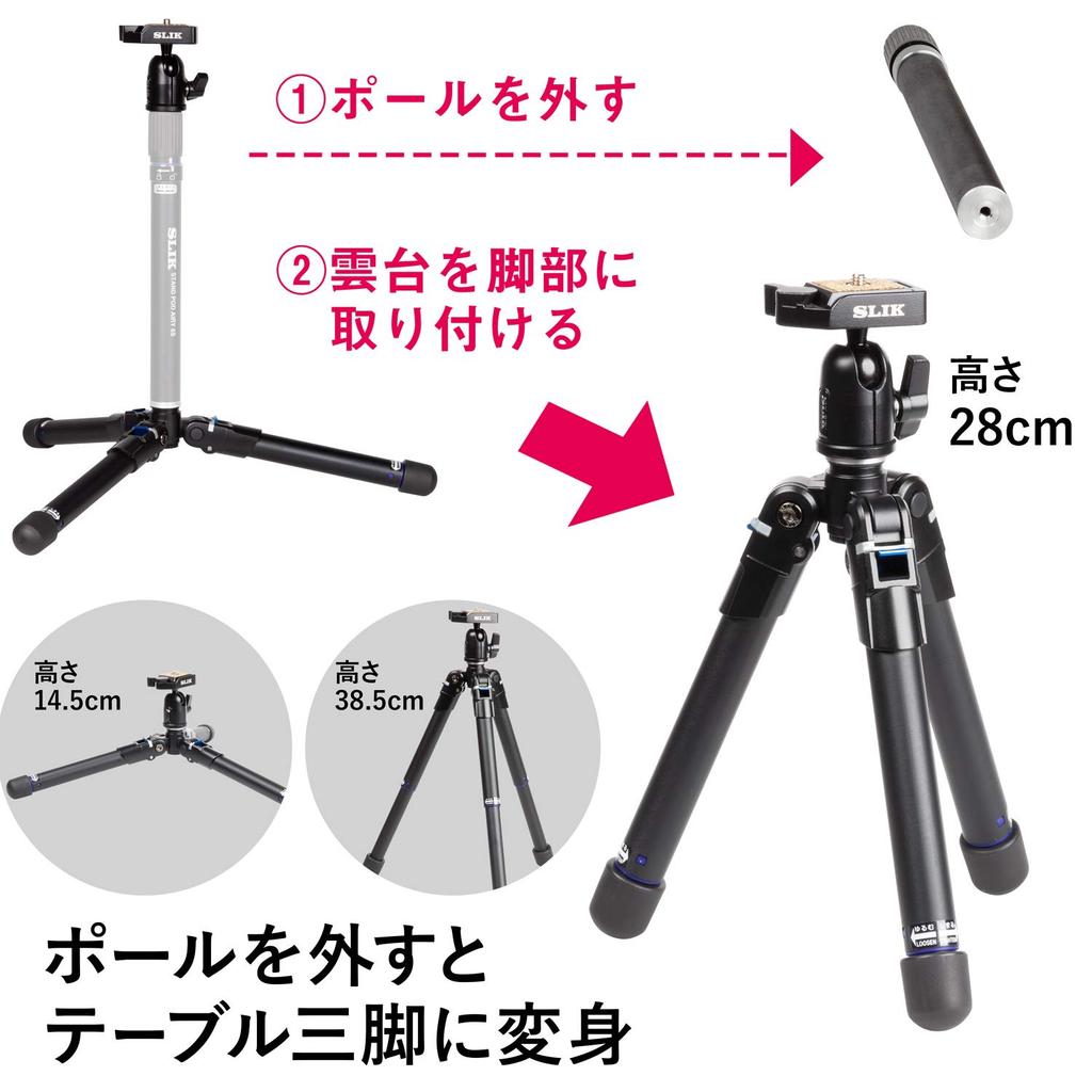 SLIK Standpod Airy 5 Rotating 445mm Folded Quick 204887 Monopod/Tripod, 5-Section, Lock, Length, Free-Mounting Head, Shoe, Black,