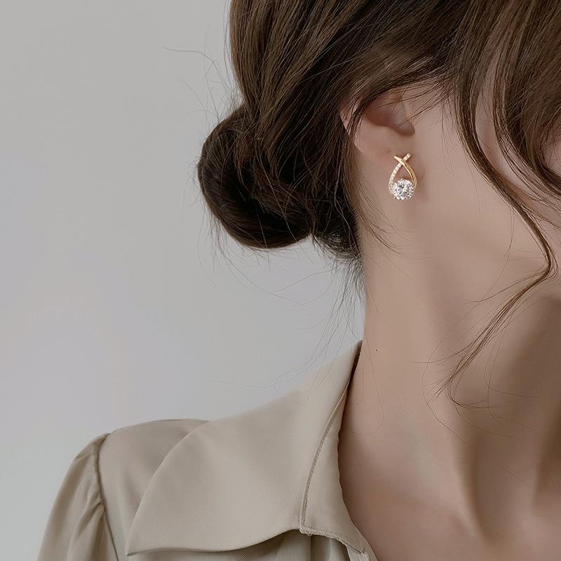 Fashion Zircon Stud Earrings for Women Water Drop Cross Earring Classic Elegant Jewelry Wedding Party Female Accessories Gift