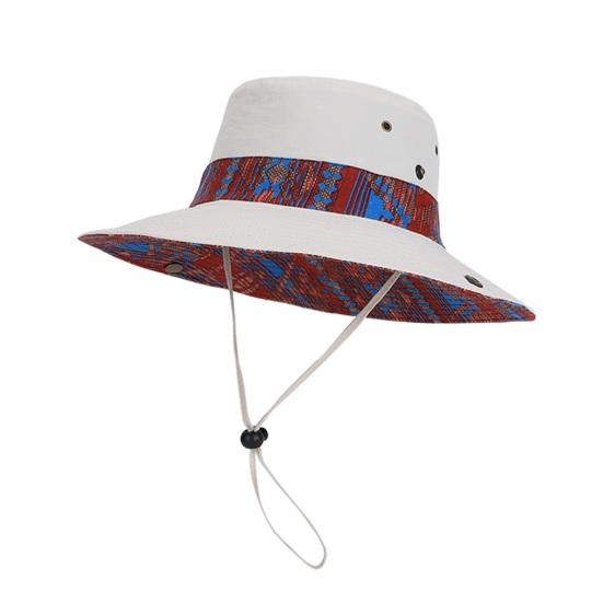 Bucket Hat Extra Large Brim Adjustable Fit Ethnic Style Cowboy Fisherman Hat Windproof Buckle Foldable Outdoor UV Blocking