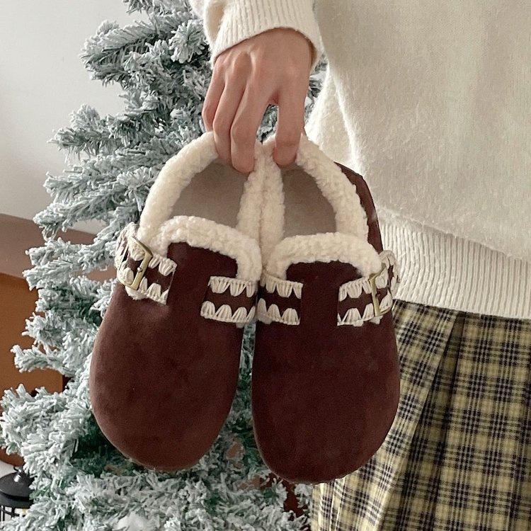 Fleece thickened warm thick-soled cotton shoes, new autumn and winter retro Birkenstock fluffy shoes