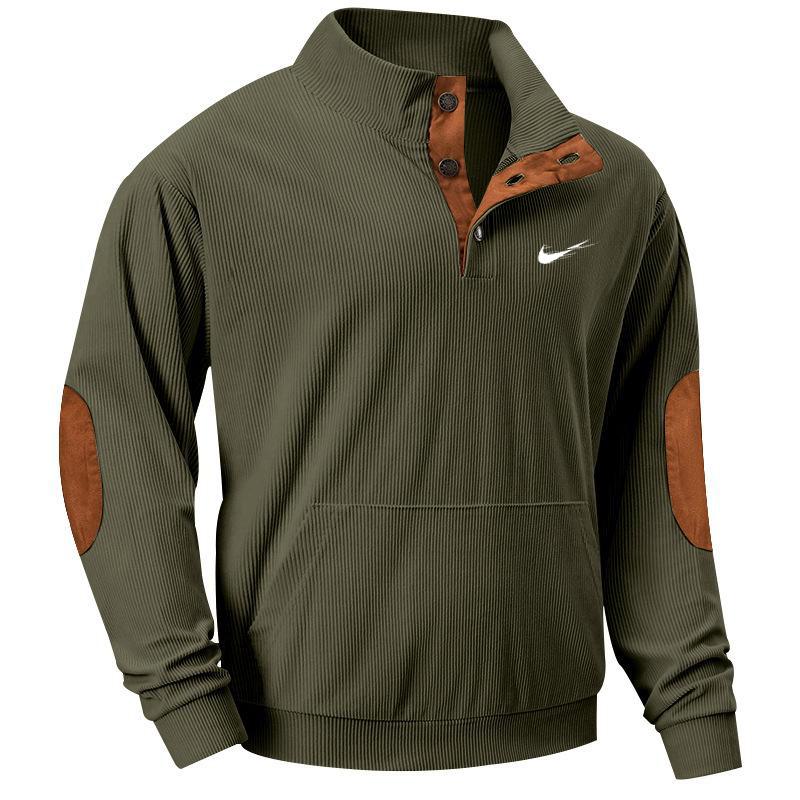 Autumn European men's casual stand up collar long sleeved corduroy sports sweatshirt with pockets
