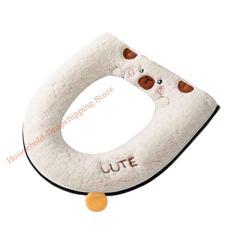 Thickened Plush Toilet Cover Bear Design Winter Warmth Toilet Cushion Bathroom Accessory Easy Installation 85AD