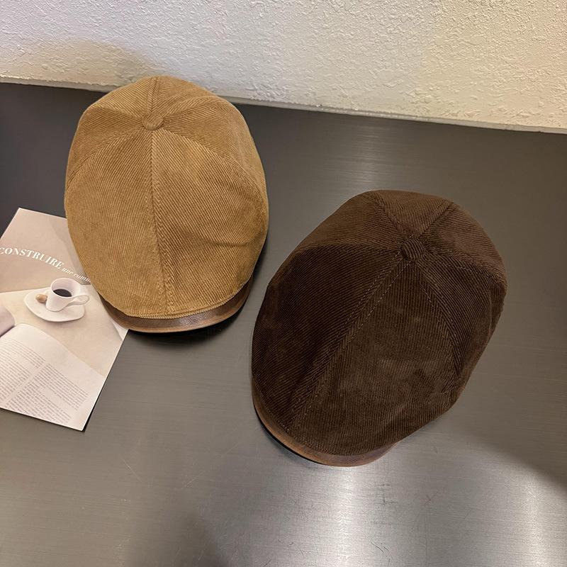 Nouvelle casquette gavroche en velours côtelé PU: Mode rétro britannique pour l'automne/hiver