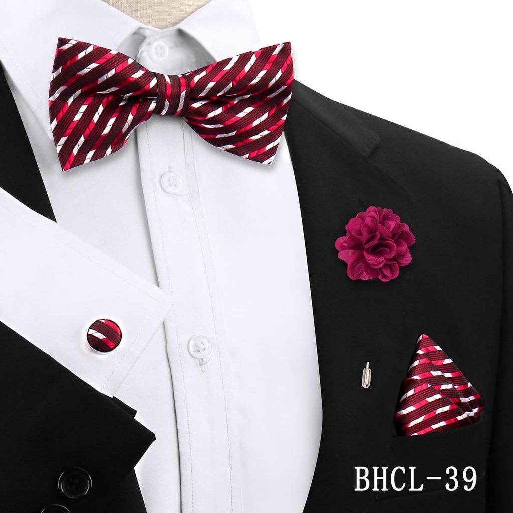 Korean Style 4-Piece Men's Bow Tie & Pocket Square Set for Weddings & Formal Events
