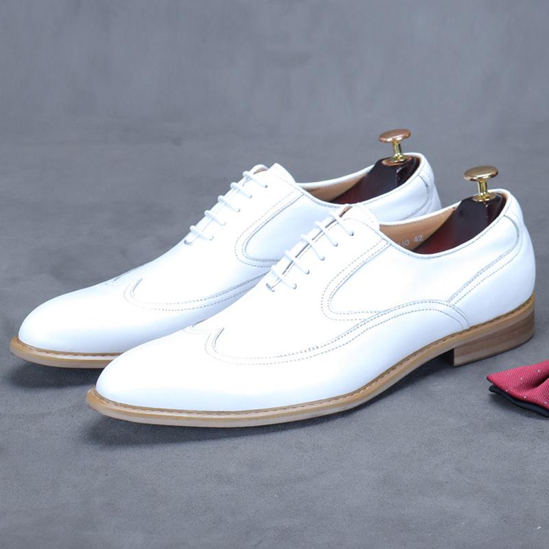 Fashion New White Shoes for Men Leather Shoes Men's Business Dress Breathable Leather Shoe British Lace-up Fashion Wedding Party