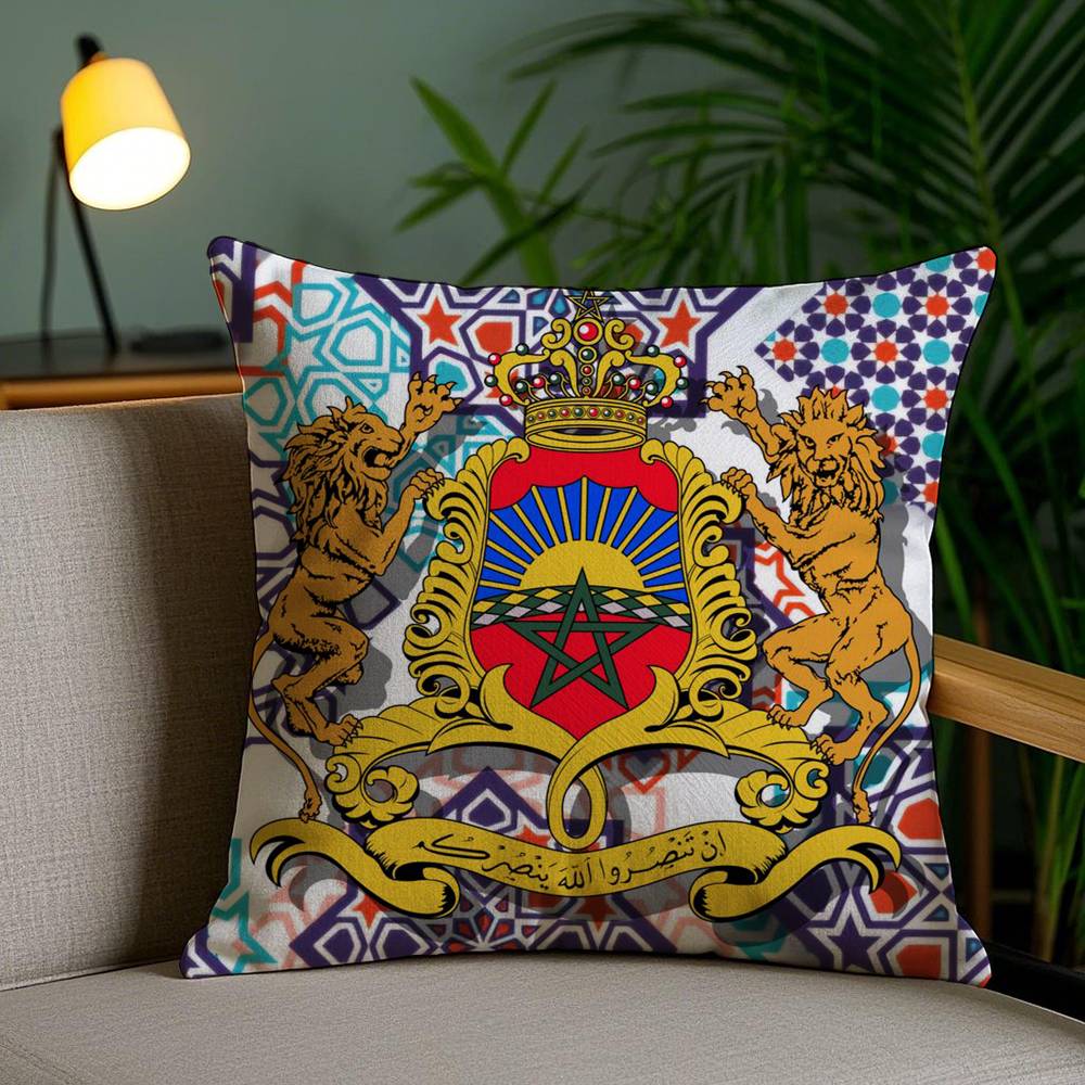 A-Algerian Passport Pattern Pillow Case Home Dorm Chair Back Short Plush Double-sided Printing Office Nap Time Cushion Cover