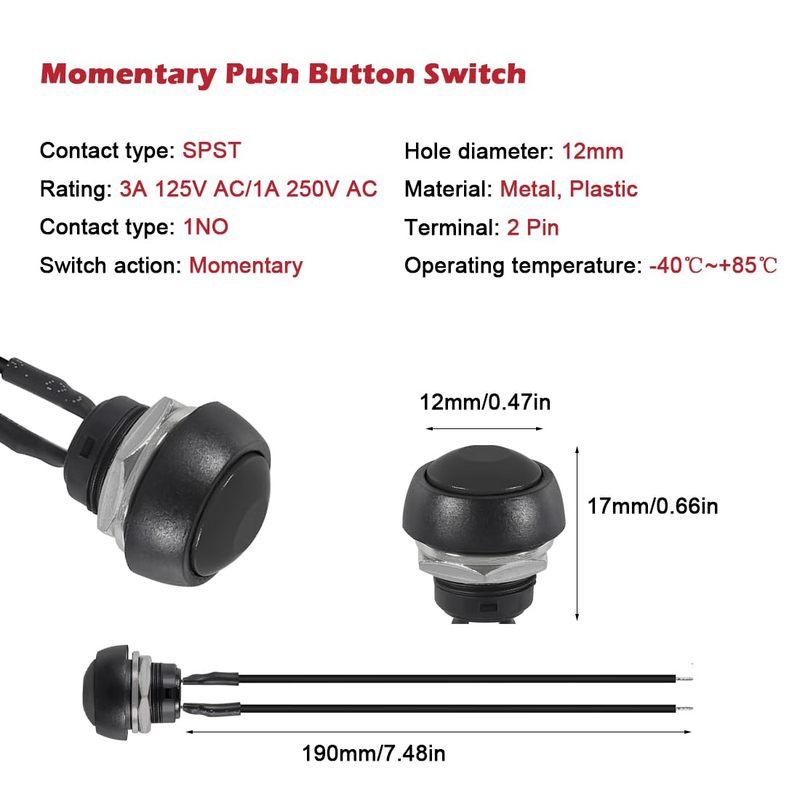 5PCS 12mm Momentary Push Button Switch On/Off Mini Round Switch Waterproof 3A 125V AC for Car Marine Motorcycles