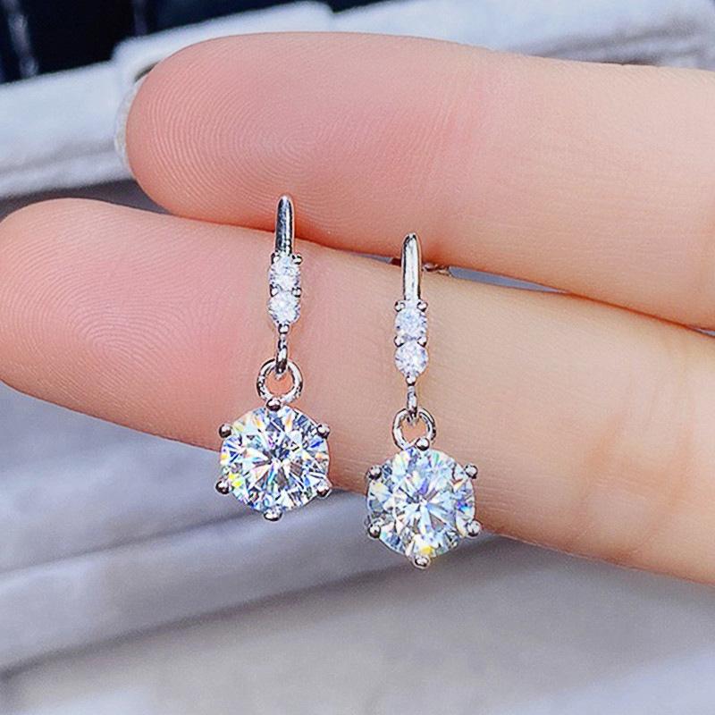 Simple 6 Claw Cubic Zirconia Silver Color Earrings for Women Luxury Shiny 5A CZ Drop  Girl for Birthday Gift New